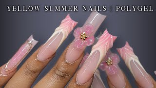 CUTE FLORAL POLYGEL NAILS💛🌺✨ Aura Nails + polygel removal | Summer Nails