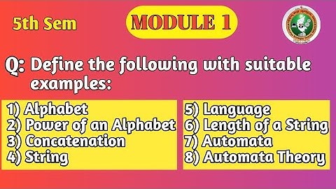 VTU 5th Sem TOC | Basic Definitions in Automata Theory | Alphabet, String, Language| Module 1|BCS503
