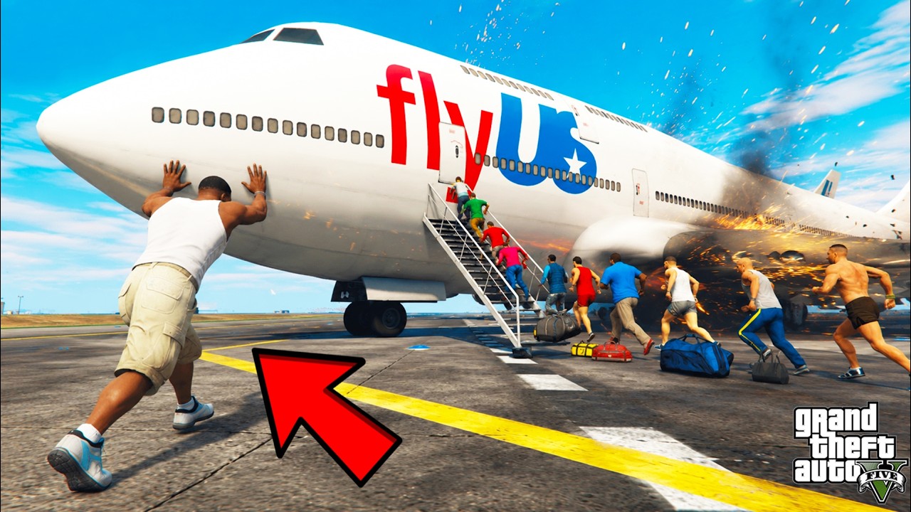 Franklin Tries to Stop a Plane Crash in GTA 5 | SHINCHAN and CHOP