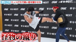 ほぼ銃声】野杁正明、ミット打ちで鋭い音を響かせる『ONE 172