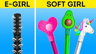 E-girl vs Soft Girl School Crafts 😈👼 Good vs Bad School Hacks screenshot 4