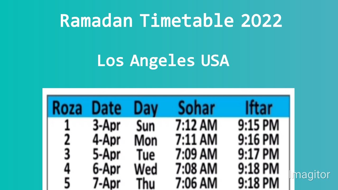 Ramadan Calendar Los Angeles USA 2022 Ramadan Timings Los Angeles