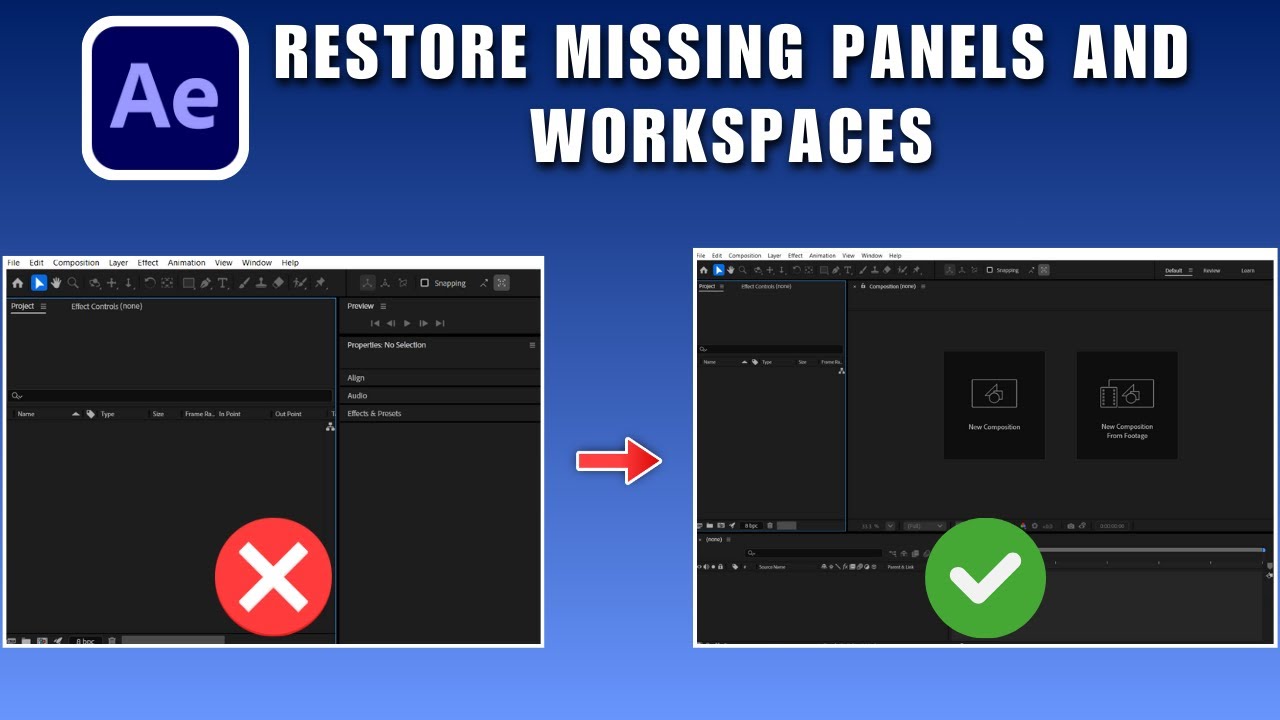 After Effects: Reset & Restore Missing Panels & Workspaces in After Effects 2026