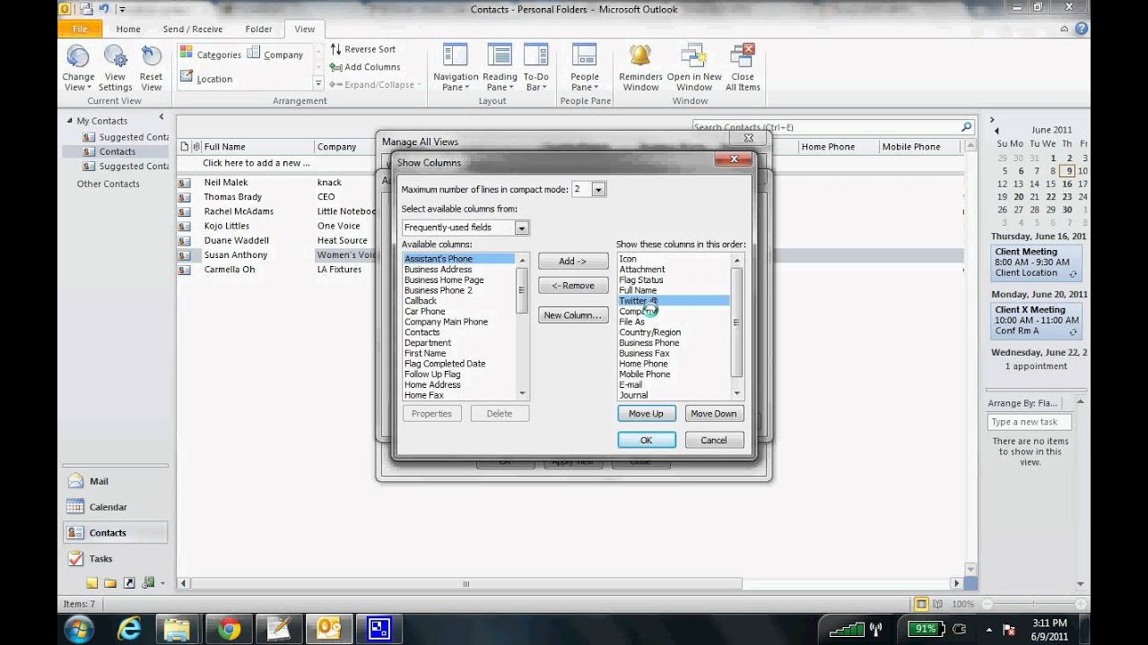 Add Twitter @ to Outlook Contacts - YouTube