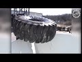 Powerful and dangerous monster crusher, destroying giant truck tires! Shredder!