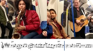 pro musician jams with street performer on subway