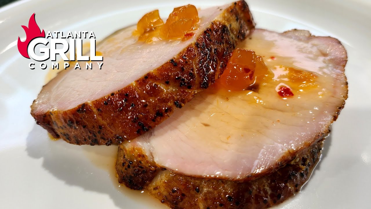 JOEtisserie Pork Loin with Hot Pepper Peach Bourbon Sauce YouTube