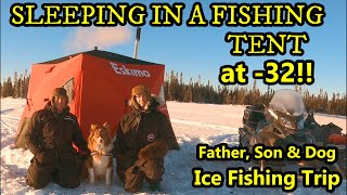 SLEEPING ON A LAKE IN A FISHING TENT at 32 DEGREES!! (FISHING TENT turned HOT TENT  EPIC TRIP!!)