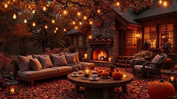 Warm Autumn Fireplace Ambience | Mellow Jazz Tunes for Focus, Relaxation &Cozy Retreats on the Porch