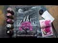 Pink Tree - Black and White Landscape - Spray Paint Art