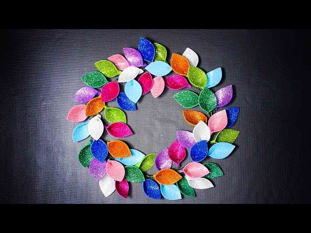 DIY Felt leaf Wreath in glitter foam sheet, a simple decorative wall  hanging, Craft box In