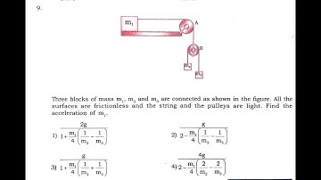 Three blocks of mass m1, m2 and m3 are connected as shown in figure. All the surfaces are friction