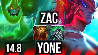 ZAC vs YONE (TOP) | Rank 1 Zac, 6/1/7, 66% winrate, Dominating | JP Grandmaster | 14.8