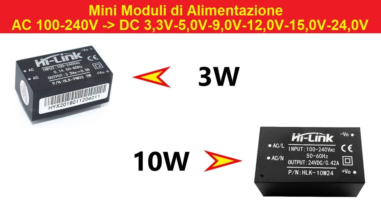 Mini moduli di Alimentazione AC/DC. Input:100-240Vac Output:3,3/5/9/12 ...