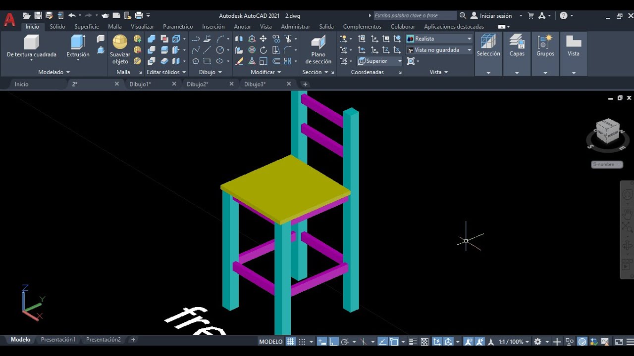 Como dibujar una silla en AutocaD 3D/Crea silla en AutocaD 3D - YouTube