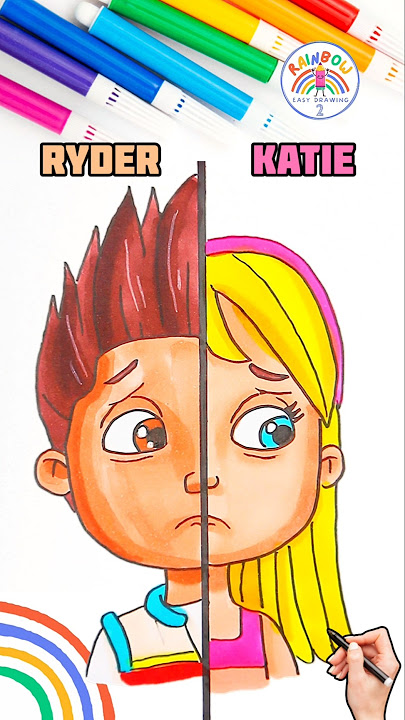 Draw PAW Patrol Simple | Ryder VS. Katie Drawing Easy 🌈👦🏻👧🏼 #pawpatrol #shorts #forkids #sad