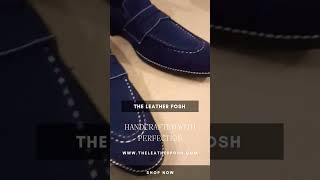 Navy Blue Dress Shoes for Mens Blue Penny Loafers usa america handmade shoes