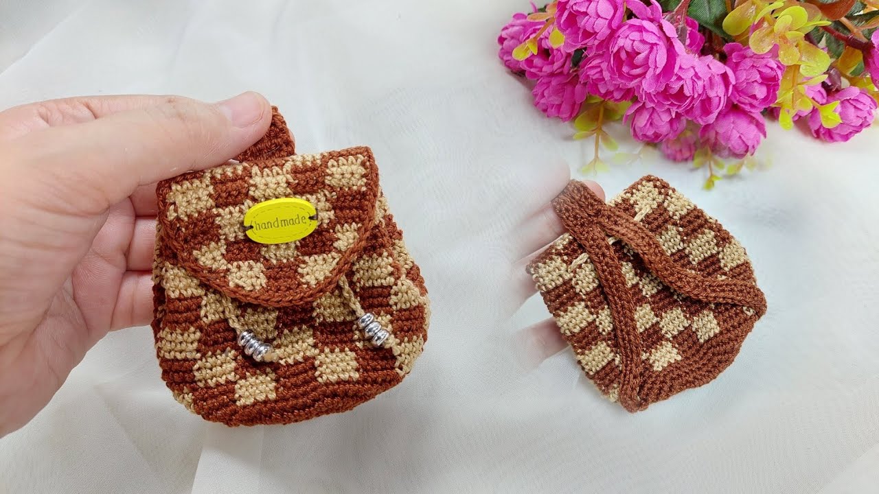 How to Crochet Miniature Spring Backpack (with English Subtitles) 