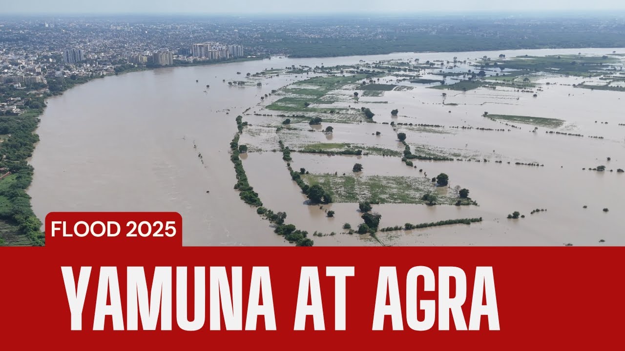 Yamuna Flooding in Agra Aeriel View at Sikanderpur, Dayalbagh, Agra (India) 7th Sept 2025