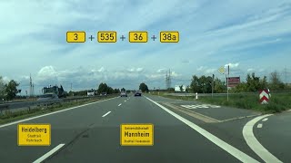 🇩🇪 B3 + B535 + B36 + B38a: Heidelberg-Rohrbach - Mannheim-Freudenheim (3x)