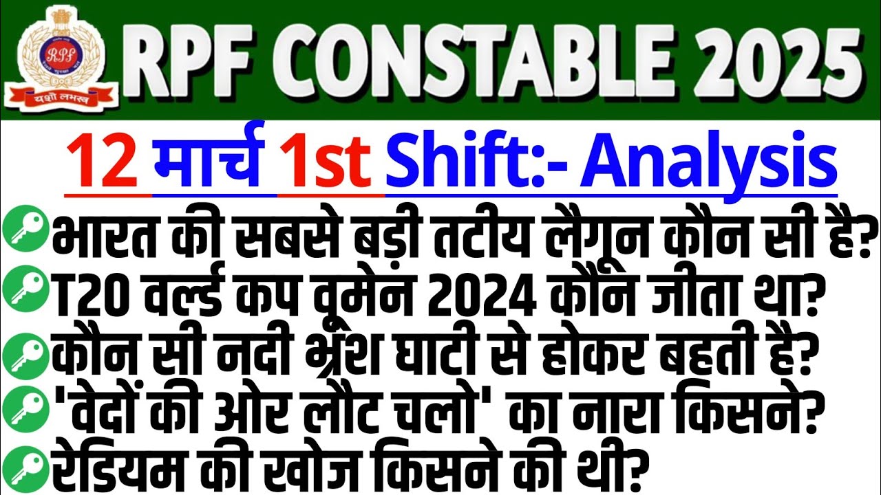 RPF Constable 12 March 2025 Question Paper | RPF Constable 12 March 1st shift Analysis 2025 |