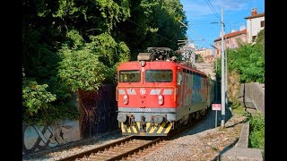 Электровоз 1.141.309 с пригородным поездом, станция Риека, Хорватия.