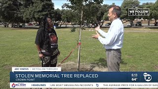 Memorial tree for murdered teen replanted after theft at Crown Point Park