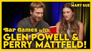 Glen Powell And Perry Mattfeld Play Flip Cup And Talk About The New Hulu Series chad Powers