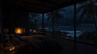 NO ADS ⛈️ Ocean Thunderstorm Sounds & Warm Fire | Sleep Instantly, Inner Calm & Deep Sleep