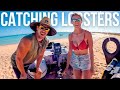 CATCHING Rock LOBSTERS By Hand From Our Inflatable True Kit Boat - Travel Family Vlog Exmouth