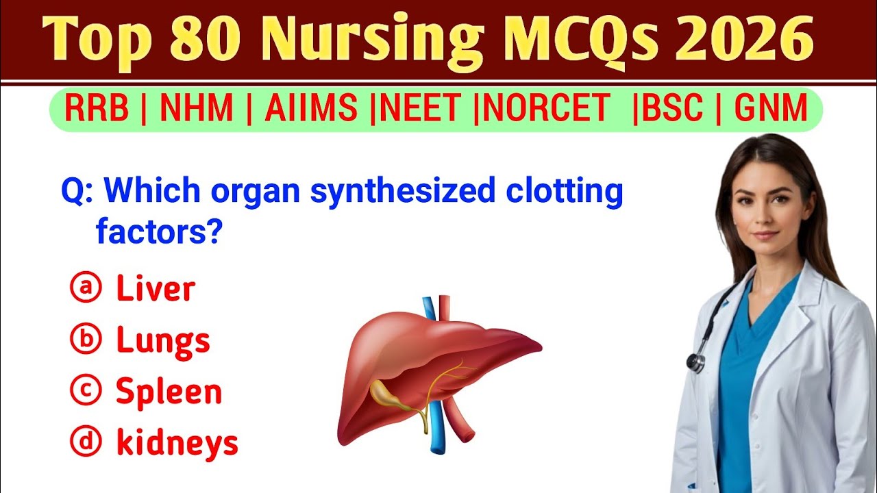 Top 80 Nursing Mcqs 2026 | RRB staff Nursing Exam | BSC | HSSC | HNM | NORCET | NCLEX | Bsc | ANM 