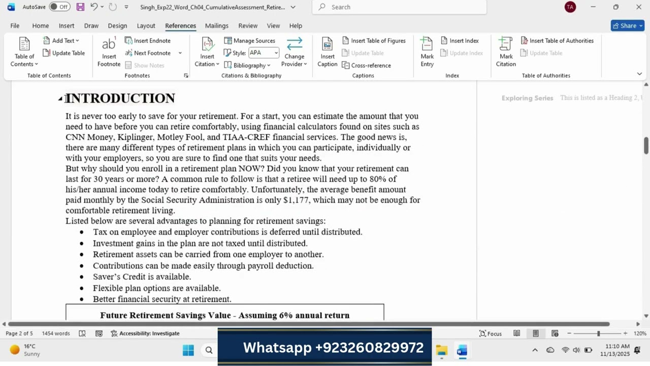 Exp22_Word_Ch04_CumulativeAssessment_Retirement | Exp22 Word Ch04 CumulativeAssessment Retirement