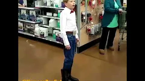 Boy dressed as cowboy sings Lovesick Blues in Walmart - The Yodeling kid - Walmart kid