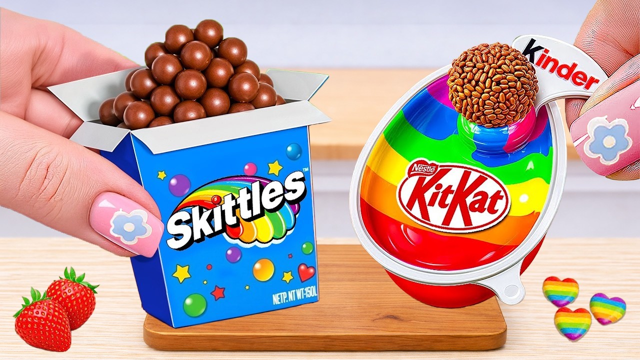 קישוט עוגת קשת קטנה ASMR משביע עוגת קשת שוקולד KitKat עם סקיטלס