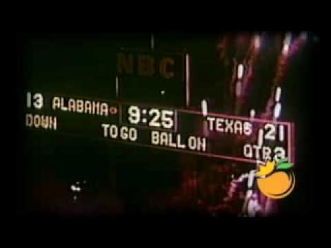 Texas 21 Alabama 17 January 1, 1965 Orange Bowl Stadium First Night Game a Classic Texas upset top-ranked Alabama, 21-17, in the first prime-time night game in Orange Bowl history. The Longhorns stopped Alabama quarterback Joe Namath inches short of the goal line on a crucial fourth-down play late in the game that would have given the Crimson Tide the lead. The defeat overshadowed a heroic performance by Namath, the senior quarterback who didn't start the game because of a knee injury. He completed 18 of 37 passes for 255 yards and two touchdowns and was named the game's Most Valuable Player. Steve Sloan started the game for the Tide, but he couldnt get the offense going following two missed field goals. The Longhorns' Ernie Koy ran for a 79 yard for a touchdown on Texas first possession. Texas went up 14-0 after quarterback Jim Hudson hit George Sauer for a 69-yard score. Alabama head coach Bear Bryant needed some instant offense. In came Namath. He completed 10 passes in driving the Tide 87 yards, sewing up a touchdown with a 7-yard toss to Wayne Trimble. Texas came back with a 72 yard drive that ended on Koy's right-end run with 27 seconds remaining in the half. Namath came out firing after intermission, hitting Ray Perkins with a 20-yard pass to close the gap to 21-14 with 9:25 left in the third. When Texas' Marvin Kristynik fumbled at his own 34 late in the fourth quarter, Namath was at the controls once again. After a run and a pair of completed passes, Alabama had <b>...</b>