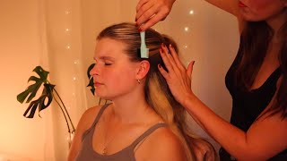 ASMR perfectionist hair styling | precise hair fixing ending with massage on Katelyn (whisper) screenshot 5
