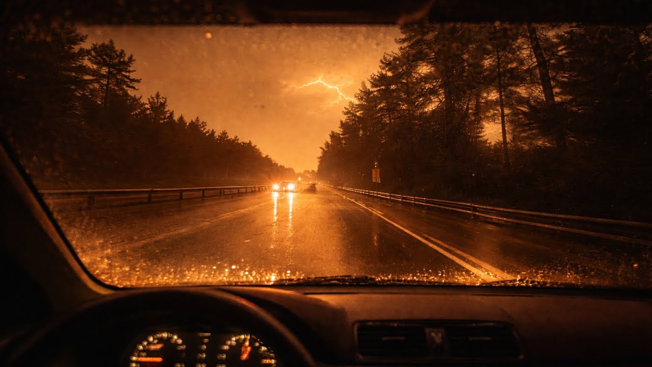 Warm Amber Rain Drive | Relaxing Night Driving Sounds for Stress Relief &Sleep 