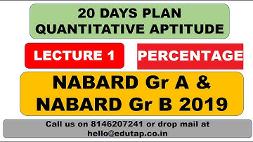 Lecture 1|Percentage|Target NABARD Gr A and B 2019|20 Days Plan|Quantitative Aptitude