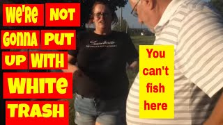 We're not gonna put up with white trash. You Can't fish here 1st amendment audit fail🔵