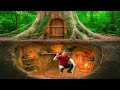 Building a Hidden Forest Shelter Inside a Giant Tree | 100 Days Build a Treehouse