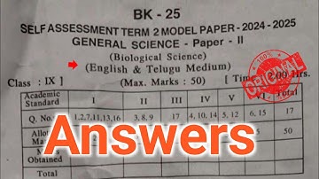 💯Ap 9th class biological science Sa term 2 model paper answer key 2025|9th Sa2 biology 2025 answers