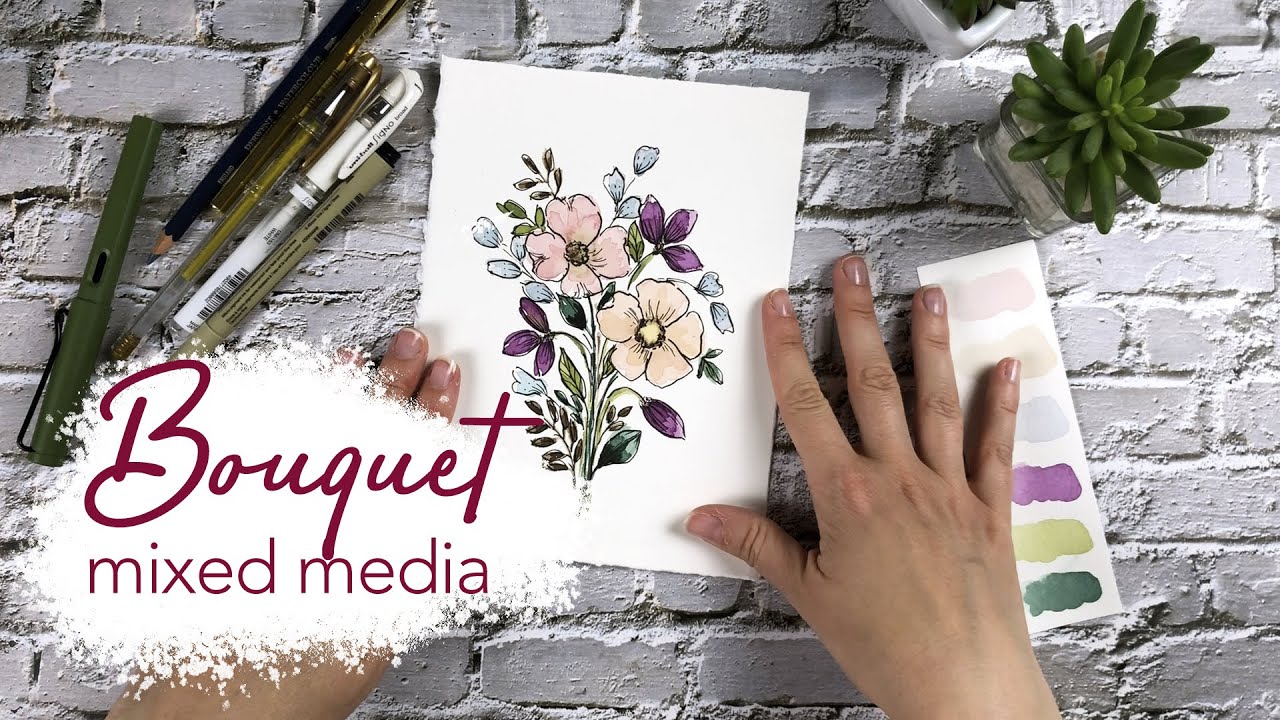 Bouquet aquarelle mixed media : utiliser l'encre pour améliorer son aquarelle 🌸