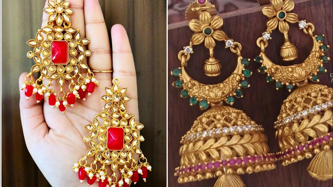 Buy South Indian Bridal Plain Big Gold Jhumka Design Online