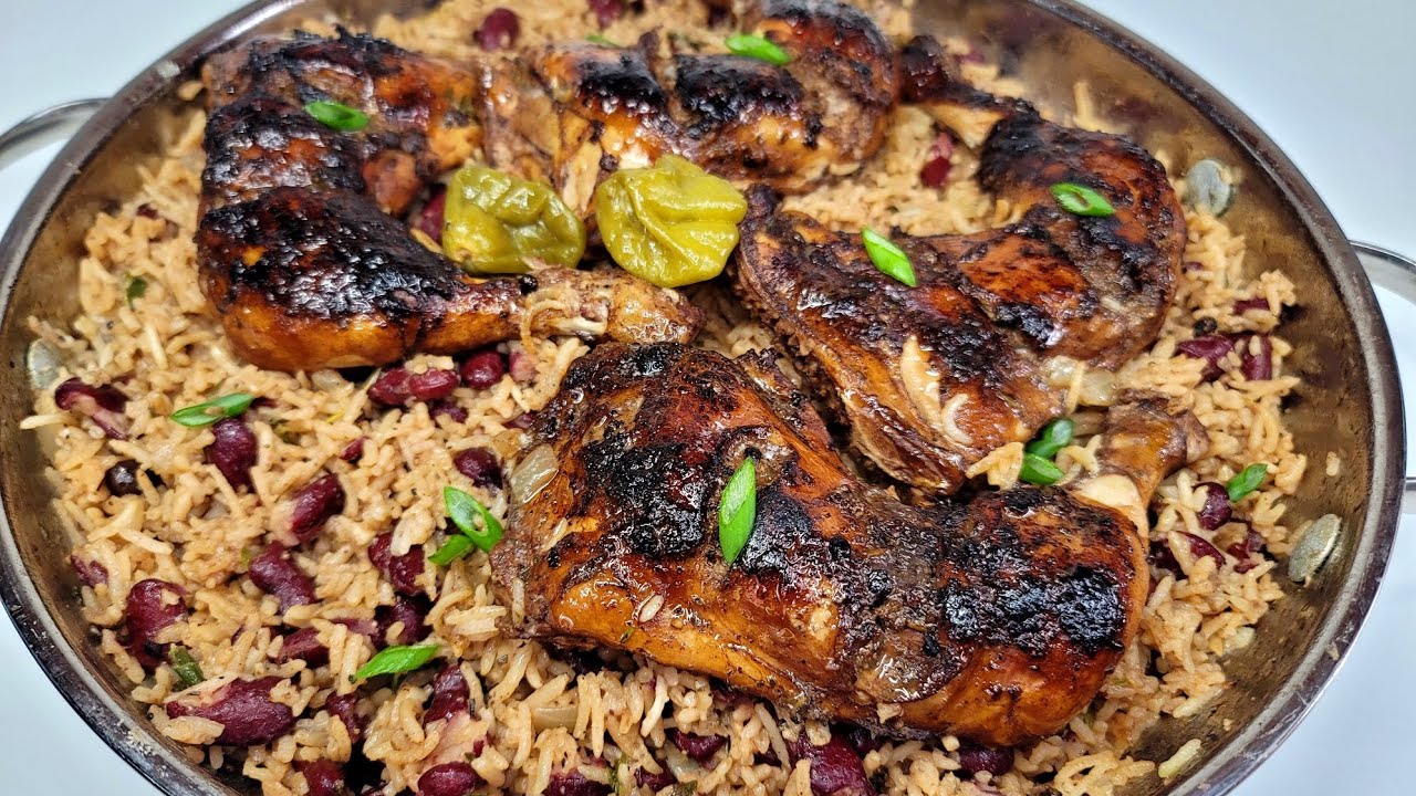 One Pot Jerk Chicken Rice Peas Recipe Jamaican Style YouTube