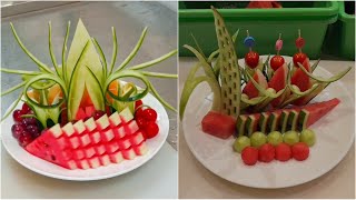 ASMR Fancy FRUIT PLATE (watermelon, orange, apple, melon). SECTION 232