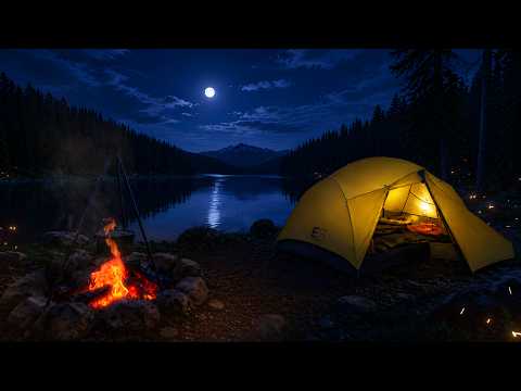 Summer Night Campfire Ambience by the Lake | Fireflies, Crickets & Crackling Fire (10 Hours)