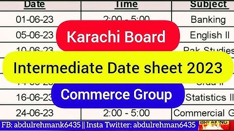 Karachi board intermediate commerce date sheet 2023 - biek commerce Group 12 class Date sheet 2023