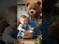 Adorable Baby Cooking with a Giant Teddy Bear! 🐻 #BubblesDance #CuteMoments #kitchenfun #viralshorts