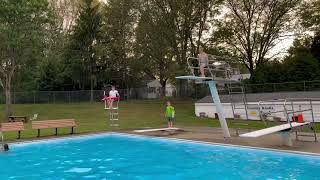 Me jumping off the 3 meter springboard at Country Knolls Pool
