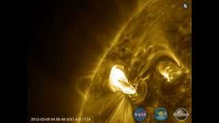 SDO - X1.1-Class Solar Flare at AR1429 - 2012-03-05 00:00 to 12:00 - AIA 171Å - HD